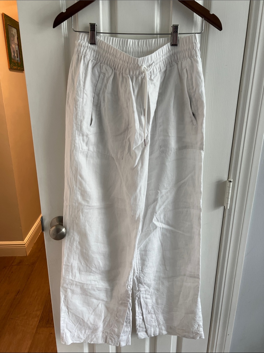 Athleta White Linen-Blend Drawstring Joggers